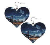 Moon Light New York City Leather Earrings Dangle Drop for Women Lightweight Heart Dangle Earrings Jewelry Fashion Pendant and Valentine Birthday Party Gift