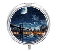 Moon Light New York City Pill Box Medicine Pill Organizer 3 Compartment Daily Pill Case Small Pill Container Round Pill Holder Travel Pill Box Metal Pill Case for Purse Pocket