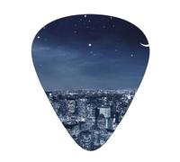 Moon Light New York City Print Guitar Picks, 12 Pcs Guitar Plectrums Celluloid Pick Classical Triangle Picks for Acoustic, Electric, Bass Guitar including 0.46mm 0.71mm 0.96mm