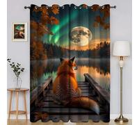 Moon Living Room Curtains Fox Curtains with Hooks, Thermal Insulated Blackout Twopage Curtain, Energy Saving Super Soft for Decoration Curtain 90x108 InchH3201