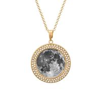Moon Logo Fashion Necklace Chain Round Graphic Pendant with Diamond Jewellery Golden-style