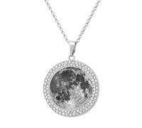 Moon Logo Fashion Necklace Chain Round Graphic Pendant with Diamond Jewellery Silver-style