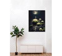 Moon Lotus Lake Paint by Number for Adults,Frameless DIY Oil Painting Kits on Canvas with Paint Brushes and Acrylic Pigment Art Painting for Home Decor Gift 45x60 cm