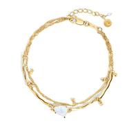 Moon Magic - Genuine Moonstone/Genuine 925-18k Sterling Silver Rose Gold & Yellow Rainbow Moonstone Bracelets For Women/Genuine Moonstone Jewelry, 7", Yellow Gold, Moonstone