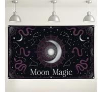 Moon Magic Wall Backdrop, Celestial Astrology Design for Mystical Party Decorations, Black and Violet Indoor/Outdoor Photography Background for Events and Celebrations 71x43 Inch