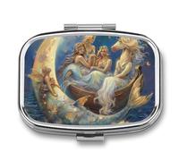 Moon Mermaid Unicorn Pill Case Box with 2 Compartment Medicine Vitamin Organizer for Purse Pocket 5.5x4cm