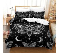 Moon Moth Art-black White Mystical Duvet Cover Set 3 PCS Hotel Quality Quilt Cover Bedding Set Bed Covers with Pillowcases with Zipper Closure Hypoallergenic Soft Breathable Microfiber Super King（260x