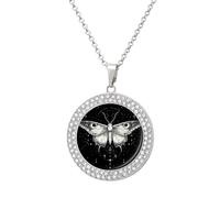 Moon Moth Starry Sky Fashion Necklace Chain Round Graphic Pendant with Diamond Jewellery Silver-style