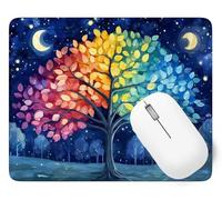 Moon Mouse Mat, Small Mouse Pad Tree Waterproof Gaming Mousepad, Mini Desk Mat 25 x 21 cm with Anti-Slip Base, Stitched Edges Mousepad, Keyboard, Mousemats for Desk, Office, Gifts for Women p1j-714