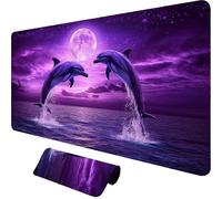 Moon Mouse Pad 35.4X15.7 INCH Large Mouse Mat Dolphin Mousepad 90X40CM Extended Waterproof Desk Mat with Stitched Edge and Anti-Slip Rubber Base, Desk Accessories for Home Office Work, Gifts,o-1785