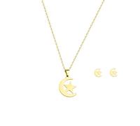Moon Necaklace Earrings Set Mystical Crescent Moon and Star Pendant Jewelry for Women Unique Birthday Gift for Her, Stainless Steel, No Gemstone