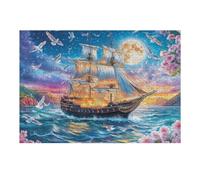Moon Night Ancient Sailboat 300 Pcs Jigsaw Puzzles Puzzles for Adults Teens Relaxing Fun Family Game Team Building Stress Reducing Autumn Durable Cardboard 300 PCS