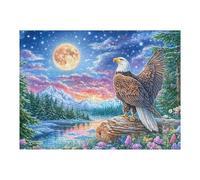 Moon Night Bald Eagle 500 Pcs Jigsaw Puzzles Cute Pets Warm The Heart Puzzles for Adults Teens Fun Family Game Team Building Stress Reducing Autumn Eco Friendly Cardboard 500 PCS