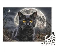 Moon Night Black Cat Jigsaw Puzzles for Adults Animal Puzzles 1000 Jigsaws Impossible Puzzle Home Decoration Gifts 1000pcs (75x50cm)