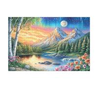 Moon Night Mountain Lake 1000 Piece Premium Jigsaw Puzzle Adult Jigsaws Brain Training Hobby Home Decor Winter Gift Unique Shaped Creativity & Gift Giving 1000 PCS