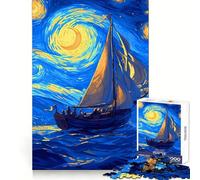 Moon Night Sea Ocean Boat Jigsaw Puzzles for Adults 1000 Pieces Recall Enhancer Creative Play Pattern Build Birthday Gift (38x52cm)