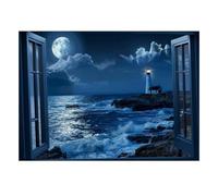 Moon Ocean Lighthouse 1000pcs Mini Puzzle For Family Challenging | 70x50cm Cardboard Living Room Decor Durable Structure Birthday Gift Anxiety Relief