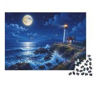 Moon Ocean Lighthouse 1000pcs Mini Puzzle For Family Challenging | 70x50cm Cardboard Living Room Decor Durable Structure Birthday Gift Anxiety Relief