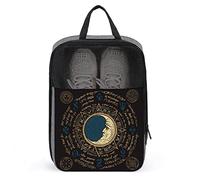 Moon Octagonal Star Magical Inscriptions Symbols Shoe Bags for Travel Shoe Pouch Waterproof Large Shoes Storage Bag for Men Women, Travel Suitcase Shoe Organizer with Zipper & Mesh for Teens Sport