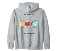 Moon Offers Heart to Earth Minimal Design Zip Hoodie