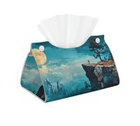 Moon On The Cliff Facial Tissue Box Holder,Print Long Pu Leather Tissue Box Cover For Bathroom Office Bedroom Nightstand And Car