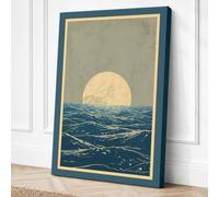 Moon Over Choppy Sea Japandi Canvas Wall Art Print 30x20 Inch