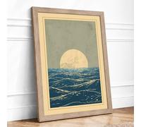Moon Over Choppy Sea Japandi Framed Wall Art Print A2 Oak