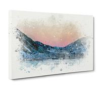 Moon Over Iceland In Abstract Modern Art Canvas Wall Art Print Ready to Hang, Framed Picture for Living Room Bedroom Home Office Décor, 20x14 Inch (50x35 cm)