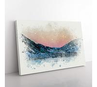 Moon Over Iceland In Abstract Modern Art Canvas Wall Art Print Ready to Hang, Framed Picture for Living Room Bedroom Home Office Décor, 76x50 cm (30x20 Inch)