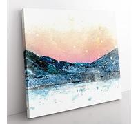 Moon Over Iceland in Abstract Modern Canvas Wall Art Print Ready to Hang, Framed Picture for Living Room Bedroom Home Office Décor, 35x35 cm (14x14 Inch)