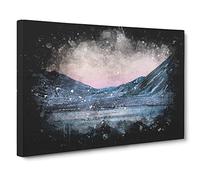Moon Over Iceland Paint Splash Canvas Print | Gallery Wrapped 30mm Frame Wall Art | 30x20 inches | Ready to Hang | Modern Space Picture | Living Room Bedroom Lounge Office