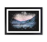Moon Over Iceland Paint Splash Framed Print | A2 Black Framed Wall Art | Ready to Hang | Modern Space Picture | Living Room Bedroom Lounge Office