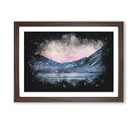 Moon Over Iceland Paint Splash Framed Print | A2 Walnut Framed Wall Art | Ready to Hang | Modern Space Picture | Living Room Bedroom Lounge Office