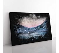 Moon Over Iceland Paint Splash Modern Art Canvas Wall Art Print Ready to Hang, Framed Picture for Living Room Bedroom Home Office Décor, 50x35 cm (20x14 Inch)