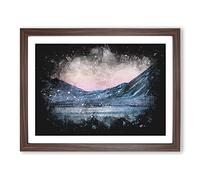 Moon Over Iceland Paint Splash Modern Art Framed Wall Art Print, Ready to Hang Picture for Living Room Bedroom Home Office Décor, Walnut A4 (34 x 25 cm)