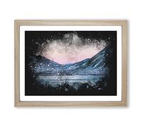 Moon Over Iceland Paint Splash Modern Art Framed Wall Art Print, Ready to Hang Picture for Living Room Bedroom Home Office Décor, Oak A2 (64 x 46 cm)