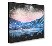 Moon Over Iceland Paint Splash Modern Canvas Wall Art Print Ready to Hang, Framed Picture for Living Room Bedroom Home Office Décor, 20x20 Inch (50x50 cm)