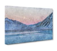 Moon Over Iceland Painting Modern Art Canvas Wall Art Print Ready to Hang, Framed Picture for Living Room Bedroom Home Office Décor, 20x14 Inch (50x35 cm)