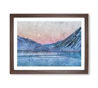 Moon Over Iceland Painting Modern Art Framed Print | A2 Walnut Framed Wall Art | Ready to Hang | Modern Space Picture | Living Room Bedroom Lounge Office