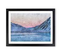 Moon Over Iceland Painting Modern Art Framed Wall Art Print, Ready to Hang Picture for Living Room Bedroom Home Office Décor, Black A2 (64 x 46 cm)