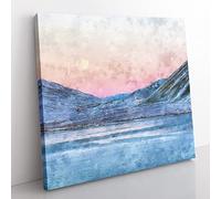 Moon Over Iceland Painting Modern Canvas Wall Art Print Ready to Hang, Framed Picture for Living Room Bedroom Home Office Décor, 35x35 cm (14x14 Inch)