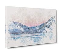 Moon Over Iceland Watercolour Canvas Print | Gallery Wrapped 30mm Frame Wall Art | 30x20 inches | Ready to Hang | Modern Space Picture | Living Room Bedroom Lounge Office