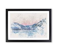 Moon Over Iceland Watercolour Framed Print | A2 Black Framed Wall Art | Ready to Hang | Modern Space Picture | Living Room Bedroom Lounge Office