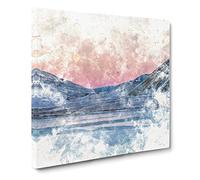 Moon Over Iceland Watercolour Modern Canvas Wall Art Print Ready to Hang, Framed Picture for Living Room Bedroom Home Office Décor, 20x20 Inch (50x50 cm)