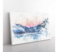 Moon Over Iceland Watercolour Modern Canvas Wall Art Print Ready to Hang, Framed Picture for Living Room Bedroom Home Office Décor, 50x35 cm (20x14 Inch)