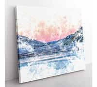 Moon Over Iceland Watercolour Modern Canvas Wall Art Print Ready to Hang, Framed Picture for Living Room Bedroom Home Office Décor, 35x35 cm (14x14 Inch)