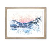 Moon Over Iceland Watercolour Modern Framed Print | A2 Oak Framed Wall Art | Ready to Hang | Modern Space Picture | Living Room Bedroom Lounge Office