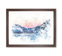 Moon Over Iceland Watercolour Modern Framed Print | A4 Walnut Framed Wall Art | Ready to Hang | Modern Space Picture | Living Room Bedroom Lounge Office