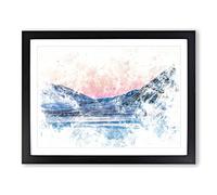 Moon Over Iceland Watercolour Modern Framed Wall Art Print, Ready to Hang Picture for Living Room Bedroom Home Office Décor, Black A4 (34 x 25 cm)