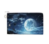 Moon Over Ocean Coin Purse with Zipper Coin Wallet Coin Pouch Canvas Change Purse Pouch Zero Wallet Coin Bag
